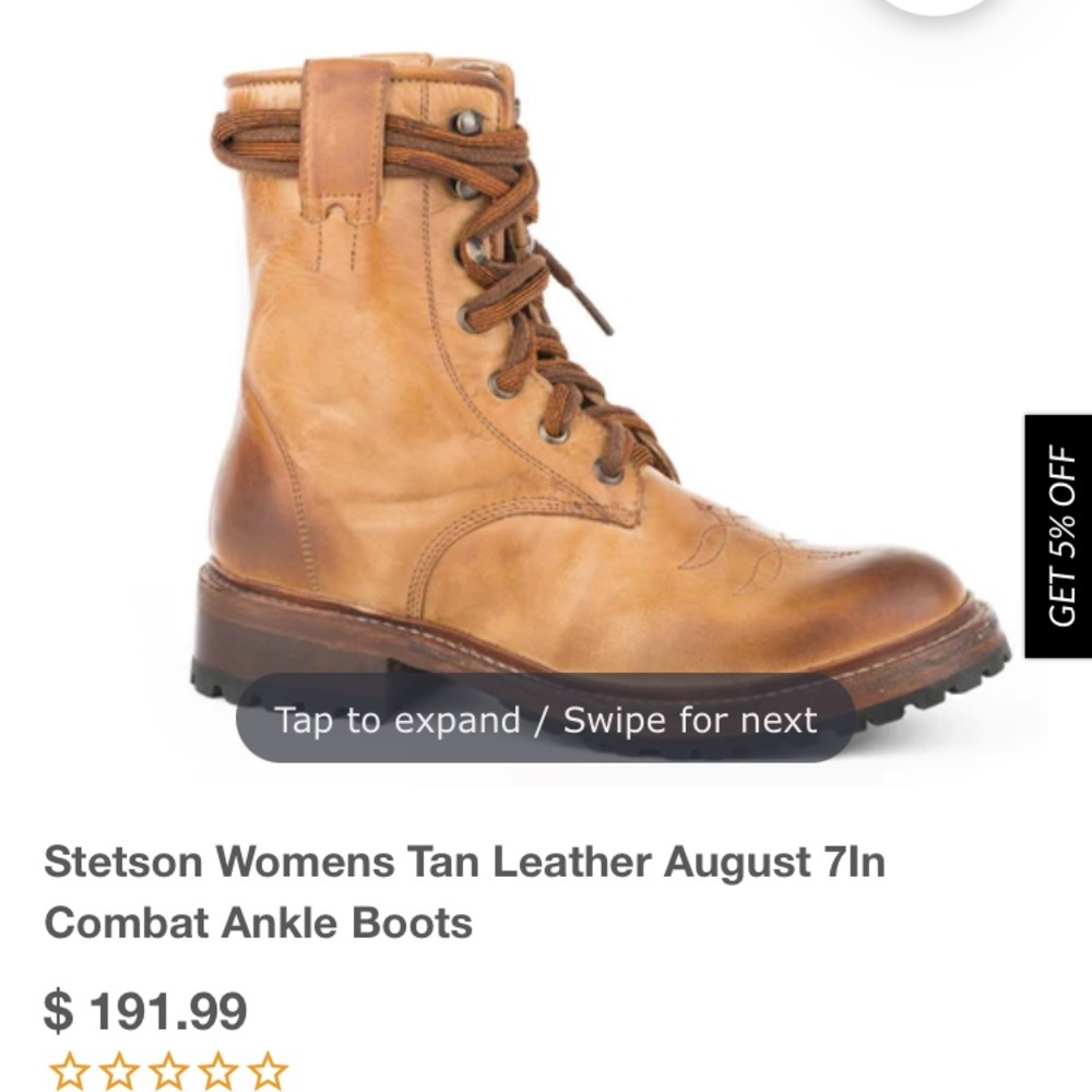 Stetson Womens Tan Leather August 7In Combat Ankle Boots - Picture 3 of 6